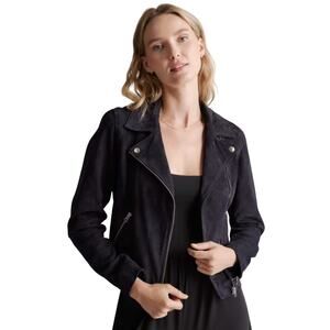 New Quince Women's Black Charcoal 100% Suede Biker Jacket $200 Size Small 1285